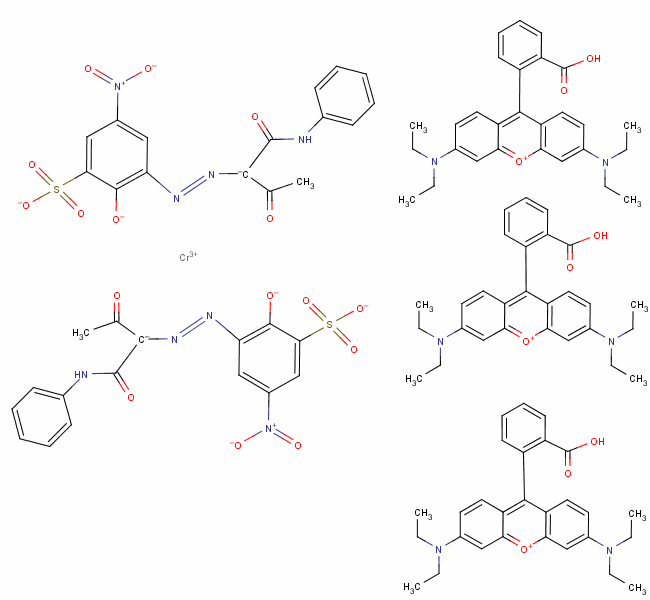 72928-74-6  tris[9-(2-carboxyphenyl)-3,6-bis(diethylamino)xanthylium] bis[3-[[1-(anilinocarbonyl)-2-oxopropyl]azo]-2-hydroxy-5-nitrobenzenesulphonato(3-)]chromate(3-)