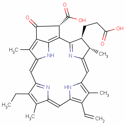 72939-69-6  [3S-(3α,4β,21β]-21-carboxy-14-ethyl-4,8,13,18-tetramethyl-20-oxo-9-vinylphorbine-3-propionic acid