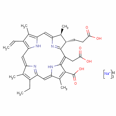 72984-36-2  trisodium (2S-trans)-18-carboxylato-20-(carboxylatomethyl)-13-ethyl-2,3-dihydro-3,7,12,17-tetramethyl-8-vinyl-21H,23H-porphine-2-propionate
