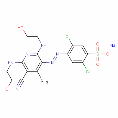 73287-63-5  sodium 2,5-dichloro-4-[[5-cyano-2,6-bis[(2-hydroxyethyl)amino]-4-methyl-3-pyridyl]azo]benzenesulphonate