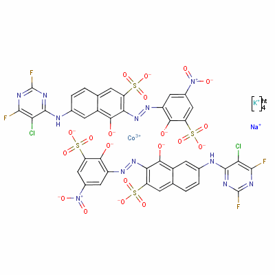 74196-12-6  tetrapotassium sodium bis[6-[(5-chloro-2,6-difluoropyrimidin-4-yl)amino]-4-hydroxy-3-[(2-hydroxy-5-nitro-3-sulphophenyl)azo]naphthalene-2-sulphonato(4-)]cobaltate(5-)