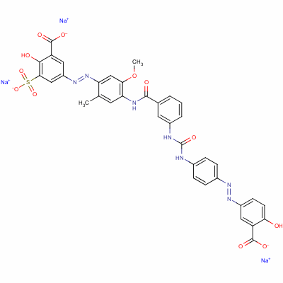 75268-73-4  trisodium 5-[[4-[[3-[[[[4-[(3-carboxylato-4-hydroxyphenyl)azo]phenyl]amino]carbonyl]amino]benzoyl]amino]-5-methoxy-2-tolyl]azo]-3-sulphonatosalicylate