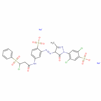 83399-70-6  2,5-dichloro-4-[4-[[5-[[3-chloro-3-(phenylsulphonyl)propionyl]amino]-2-sulphophenyl]azo]-4,5-dihydro-3-methyl-5-oxo-1H-pyrazol-1-yl]benzenesulphonic acid, sodium salt