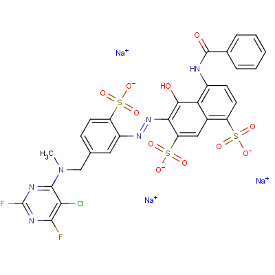 83399-75-1  4-(benzoylamino)-6-[[5-[[(5-chloro-2,6-difluoro-4-pyrimidinyl)methylamino]methyl]-2-sulphophenyl]azo]-5-hydroxynaphthalene-1,7-disulphonic acid, sodium salt