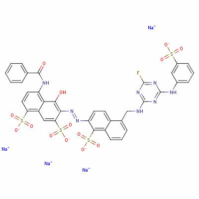 83763-62-6  4-(benzoylamino)-6-[[5-[[[4-fluoro-6-[(3-sulphophenyl)amino]-1,3,5-triazin-2-yl]amino]methyl]-1-sulpho-2-naphthyl]azo]-5-hydroxynaphthalene-1,7-disulphonic acid, sodium salt