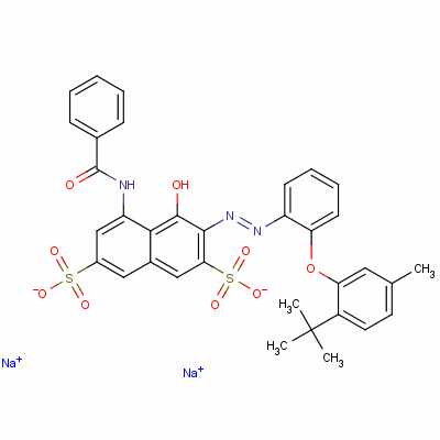 84083-07-8  disodium 5-(benzoylamino)-3-[[2-[2-(tert-butyl)-5-methylphenoxy]phenyl]azo]-4-hydroxynaphthalene-2,7-disulphonate