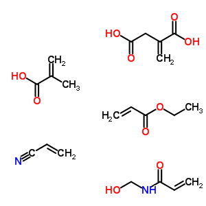 41257-75-4  ethyl prop-2-enoate; N-(hydroxymethyl)prop-2-enamide; 2-methylenebutanedioic acid; 2-methylprop-2-enoic acid; prop-2-enenitrile