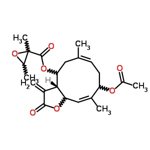 52677-96-0  (3aR,4R,6E,9S,10E,11aS)-9-(acetyloxy)-6,10-dimethyl-3-methylidene-2-oxo-2,3,3a,4,5,8,9,11a-octahydrocyclodeca[b]furan-4-yl (2R,3R)-2,3-dimethyloxirane-2-carboxylate