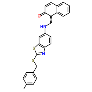 5801-78-5  1-[({2-[(4-iodobenzyl)sulfanyl]-1,3-benzothiazol-6-yl}amino)methylidene]naphthalen-2(1H)-one