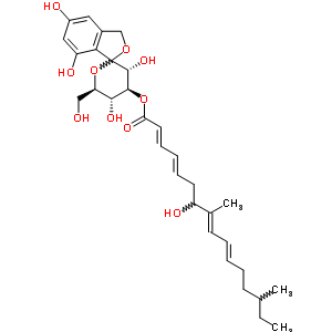 61036-45-1  (3'R,4'S,5'R,6'R)-3',5,5',7-tetrahydroxy-6'-(hydroxymethyl)-3',4',5',6'-tetrahydro-3H-spiro[2-benzofuran-1,2'-pyran]-4'-yl (2E,4E,8E,10E)-7-hydroxy-8,14-dimethylhexadeca-2,4,8,10-tetraenoate