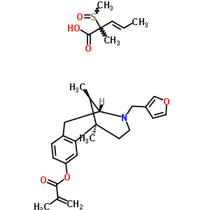 65452-08-6  (3E)-2-methyl-2-(methylsulfinyl)pent-3-enoic acid - (2R,6R,11R)-3-(furan-3-ylmethyl)-6,11-dimethyl-1,2,3,4,5,6-hexahydro-2,6-methano-3-benzazocin-8-yl 2-methylprop-2-enoate (1:1)