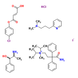 50808-49-6  (4-amino-4-oxo-3,3-diphenyl-butyl)-diisopropyl-methyl-ammonium; 2-amino-1-phenyl-propan-1-ol; (E)-4-(4-chlorophenoxy)-4-oxo-but-2-enoic acid; N,N-dimethyl-3-(2-pyridyl)propan-1-amine; iodide; hydrochloride