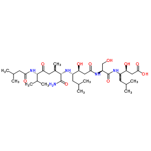 52329-53-0  (3S)-4-({N-[(3S,4S)-4-({(1S,5S)-1-carbamoyl-2,6-dimethyl-5-[(3-methylbutanoyl)amino]-4-oxoheptyl}amino)-3-hydroxy-6-methylheptanoyl]-L-seryl}amino)-3-hydroxy-6-methylheptanoic acid