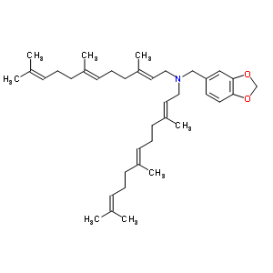 55436-80-1  (2E,6E)-N-(1,3-benzodioxol-5-ylmethyl)-3,7,11-trimethyl-N-[(2E,6E)-3,7,11-trimethyldodeca-2,6,10-trien-1-yl]dodeca-2,6,10-trien-1-amine