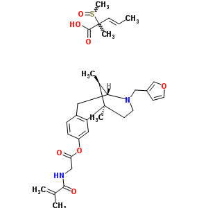 65452-10-0  (3E)-2-methyl-2-(methylsulfinyl)pent-3-enoic acid - (2R,6R,11R)-3-(furan-3-ylmethyl)-6,11-dimethyl-1,2,3,4,5,6-hexahydro-2,6-methano-3-benzazocin-8-yl N-(2-methylacryloyl)glycinate (1:1)