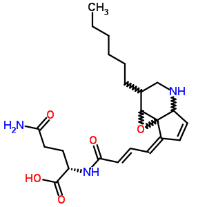 181372-99-6  N~2~-[(2E,4Z)-4-(2-hexyl-2,3,4,4a-tetrahydrocyclopenta[b]oxireno[c]pyridin-7(1aH)-ylidene)but-2-enoyl]-L-glutamine