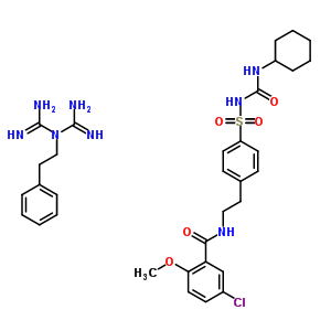 52337-30-1  5-chloro-N-(2-{4-[(cyclohexylcarbamoyl)sulfamoyl]phenyl}ethyl)-2-methoxybenzamide - N-(2-phenylethyl)imidodicarbonimidic diamide (1:1)