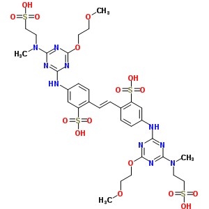 60397-73-1  Ácido 2,2'-(E)-eteno-1,2-diilbis[5-({4-(2-metoxietoxi)-6-[metil(2-sulfoetil)amino]-1,3,5-triazina-2-il}amino)benzenossulfónico]