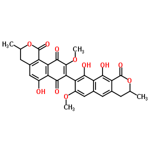 55625-78-0  (3R,3'R)-9',10,10'-trihydroxy-7,7'-dimethoxy-3,3'-dimethyl-3,3',4,4'-tetrahydro-1H,1'H-8,8'-bibenzo[g]isochromene-1,1',6,9-tetrone