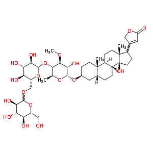 27127-79-3  (3beta,5beta,17xi)-3-{[D-glucopyranosyl-(1->6)-beta-D-glucopyranosyl-(1->4)-6-deoxy-3-O-methyl-alpha-L-glucopyranosyl]oxy}-14-hydroxycard-20(22)-enolide