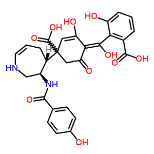 63590-19-2  2-[(Z)-{4-carboxy-2-hydroxy-4-[(3R,4R)-3-{[(4-hydroxyphenyl)carbonyl]amino}-2,3,4,5-tetrahydro-1H-azepin-4-yl]-6-oxocyclohex-2-en-1-ylidene}(hydroxy)methyl]-3-hydroxybenzoic acid