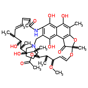 4075-42-7  (14E,24E)-5,6,9,17,19-pentahydroxy-23-methoxy-2,4,12,16,18,20,22-heptamethyl-1,11-dioxo-8-(pyrrolidin-1-ylmethyl)-1,2-dihydro-2,7-(epoxypentadeca[1,11,13]trienoimino)naphtho[2,1-b]furan-21-yl acetate