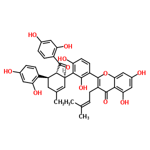 88524-66-7  2-(3-{(1S,5R,6S)-5-(2,4-dihydroxyphenyl)-6-[(2,4-dihydroxyphenyl)carbonyl]-3-methylcyclohex-2-en-1-yl}-2,4-dihydroxyphenyl)-5,7-dihydroxy-3-(3-methylbut-2-en-1-yl)-4H-chromen-4-one