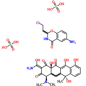 40910-00-7;51142-10-0;51158-69-1  (2Z,4R,6R,12aR)-2-(amino-hydroxy-methylene)-4-dimethylamino-6,10,11,12a-tetrahydroxy-6-methyl-4,4a,5,5a-tetrahydrotetracene-1,3,12-trione; 6-amino-2-(2-chloroethyl)-2,3-dihydro-1,3-benzoxazin-4-one; sulfuric acid