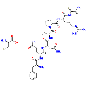 84953-76-4  L-cysteine - L-phenylalanyl-L-glutaminyl-L-asparaginyl-L-alanyl-L-prolyl-N-(2-amino-2-oxoethanethioyl)-N~5~-(diaminomethylidene)-L-ornithinamide (1:1)