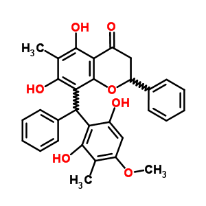 60715-58-4  8-[(2,6-dihydroxy-4-methoxy-3-methylphenyl)(phenyl)methyl]-5,7-dihydroxy-6-methyl-2-phenyl-2,3-dihydro-4H-chromen-4-one