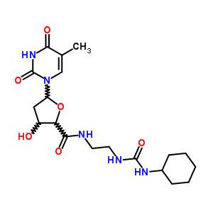 75930-35-7  N-{2-[(cyclohexylcarbamoyl)amino]ethyl}-3-hydroxy-5-(5-methyl-2,4-dioxo-3,4-dihydropyrimidin-1(2H)-yl)tetrahydrofuran-2-carboxamide (non-preferred name)