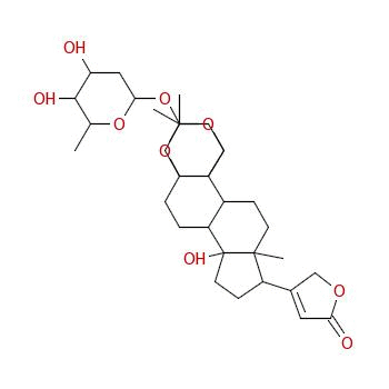 39599-05-8  (3β,5β)-3-[(2,6-dideoxy-β-D-ribo-hexopyranosyl)oxy]-14-hydroxy-5,19-[isopropylidenebis(oxy)]card-20(22)-enolide