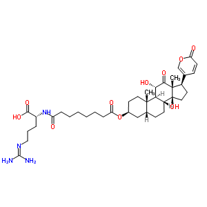 59969-42-5  (3beta,5beta,11alpha)-3-{[8-({(1R)-1-carboxy-4-[(diaminomethylidene)amino]butyl}amino)-8-oxooctanoyl]oxy}-11,14-dihydroxy-12-oxobufa-20,22-dienolide