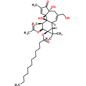 16675-05-1;20839-16-1  (1aR,1bS,4aR,7aS,7bS,8R,9aS)-9-(acetyloxy)-4a,7b-dihydroxy-3-(hydroxymethyl)-1,1,6,8-tetramethyl-5-oxo-1,1a,1b,4,4a,5,7a,7b,8,9-decahydro-9aH-cyclopropa[3,4]benzo[1,2-e]azulen-9a-yl dodecanoate