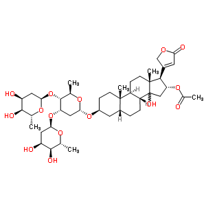 29362-48-9  (3beta,5beta,14xi,16alpha)-16-(acetyloxy)-3-{[2,6-dideoxy-alpha-D-ribo-hexopyranosyl-(1->3)-[2,6-dideoxy-alpha-D-ribo-hexopyranosyl-(1->4)]-2,6-dideoxy-alpha-D-ribo-hexopyranosyl]oxy}-14-hydroxycard-20(22)-enolide