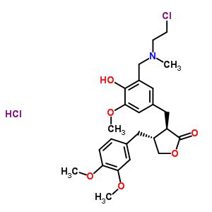 26788-57-8  (3R,4R)-3-(3-{[(2-chloroethyl)(methyl)amino]methyl}-4-hydroxy-5-methoxybenzyl)-4-(3,4-dimethoxybenzyl)dihydrofuran-2(3H)-one hydrochloride (1:1)