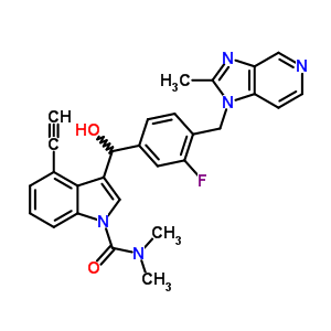 200418-10-6  4-ethynyl-3-[{3-fluoro-4-[(2-methyl-1H-imidazo[4,5-c]pyridin-1-yl)methyl]phenyl}(hydroxy)methyl]-N,N-dimethyl-1H-indole-1-carboxamide