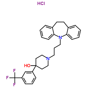 28027-87-4  1-[3-(10,11-dihydro-5H-dibenzo[b,f]azepin-5-yl)propyl]-4-[3-(trifluoromethyl)phenyl]piperidin-4-ol hydrochloride (1:1)