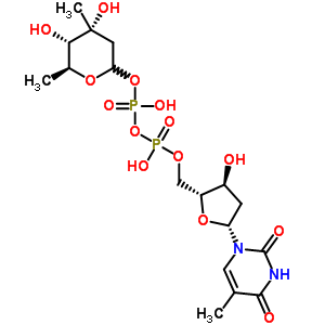 39950-81-7  (4R,5S,6S)-4,5-dihydroxy-4,6-dimethyltetrahydro-2H-pyran-2-yl [(2R,3S,5R)-3-hydroxy-5-(5-methyl-2,4-dioxo-3,4-dihydropyrimidin-1(2H)-yl)tetrahydrofuran-2-yl]methyl dihydrogen diphosphate (non-preferred name)