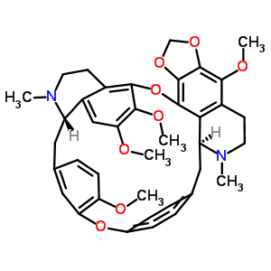 27764-06-3  (3S,25S)-8,17,18,30-tetramethoxy-4,24-dimethyl-10,12,15,32-tetraoxa-4,24-diazaoctacyclo[31.2.2.1~3,7~.1~27,31~.0~9,13~.0~14,39~.0~16,21~.0~20,25~]nonatriaconta-1(35),7(39),8,13,16,18,20,27(38),28,30,33,36-dodecaene (non-preferred name)