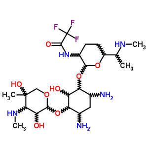 54667-98-0  4,6-diamino-3-{[3-deoxy-4-C-methyl-3-(methylamino)pentopyranosyl]oxy}-2-hydroxycyclohexyl 2,3,4,6,7-pentadeoxy-6-(methylamino)-2-[(trifluoroacetyl)amino]heptopyranoside