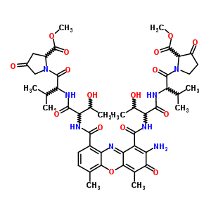 66682-49-3  methyl 1-{2-[(2-{[(2-amino-9-{[3-hydroxy-1-({1-[2-(methoxycarbonyl)-4-oxopyrrolidin-1-yl]-3-methyl-1-oxobutan-2-yl}amino)-1-oxobutan-2-yl]carbamoyl}-4,6-dimethyl-3-oxo-3H-phenoxazin-1-yl)carbonyl]amino}-3-hydroxybutanoyl)amino]-3-methylbutanoyl}-3-oxopyrr
