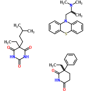 79173-15-2  N,N-dimethyl-1-phenothiazin-10-yl-propan-2-amine; 5-ethyl-5-isopentyl-hexahydropyrimidine-2,4,6-trione; 3-ethyl-3-phenyl-piperidine-2,6-dione