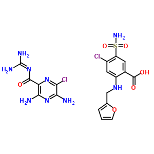 92522-90-2  4-chloro-2-[(furan-2-ylmethyl)amino]-5-sulfamoylbenzoic acid - 3,5-diamino-6-chloro-N-(diaminomethylidene)pyrazine-2-carboxamide (1:1)