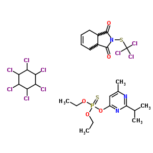 96383-22-1  diethoxy-(2-isopropyl-6-methyl-pyrimidin-4-yl)oxy-thioxo-phosphorane; 1,2,3,4,5,6-hexachlorocyclohexane; 2-(trichloromethylsulfanyl)-3a,4,7,7a-tetrahydroisoindole-1,3-dione