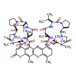 70570-55-7  10,12-dimethyl-2-oxo-N,N'-bis[2,5,9-trimethyl-1,4,7,11,14-pentaoxo-6,13-di(propan-2-yl)hexadecahydro-1H-pyrrolo[2,1-i][1,4,7,10,13]oxatetraazacyclohexadecin-10-yl]-2H,9H-[1,4]oxazino[3,2-b]phenoxazine-5,7-dicarboxamide