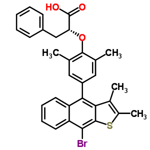 251303-04-5  acido (2R)-2-[4-(9-bromo-2,3-dimetilnafto[2,3-b]tiofene-4-il)-2,6-dimetilfenossi]-3-fenilpropanoico