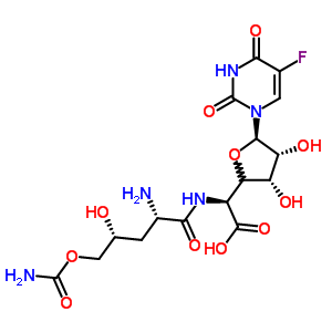 50355-68-5  (2S)-{[(2S,4R)-2-amino-5-(carbamoyloxy)-4-hydroxypentanoyl]amino}[(3S,4R,5R)-5-(5-fluoro-2,4-dioxo-3,4-dihydropyrimidin-1(2H)-yl)-3,4-dihydroxytetrahydrofuran-2-yl]ethanoic acid (non-preferred name)