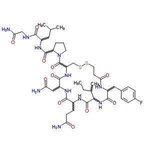 52574-21-7  1-{[7-(2-amino-2-oxoethyl)-10-(3-amino-3-oxopropyl)-13-(butan-2-yl)-16-(4-fluorobenzyl)-6,9,12,15,18-pentaoxo-1,2-dithia-5,8,11,14,17-pentaazacycloicosan-4-yl]carbonyl}prolylleucylglycinamide