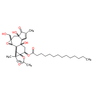 68165-50-4  8a-(acetyloxy)-3a,6b-dihydroxy-2a-(hydroxymethyl)-1,1,5-trimethyl-4-oxo-1a,1b,1c,2a,3,3a,4,6a,6b,7,8,8a-dodecahydro-1H-cyclopropa[5',6']benzo[1',2':7,8]azuleno[5,6-b]oxiren-8-yl tetradecanoate